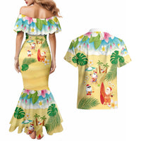 Hawaiian Mele Kalikimaka Couples Matching Mermaid Dress and Hawaiian Shirt Tropical Plumeria and Lei Funny Santa Beach LT03 - Polynesian Pride