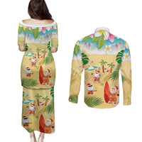 Hawaiian Mele Kalikimaka Couples Matching Puletasi and Long Sleeve Button Shirt Tropical Plumeria and Lei Funny Santa Beach LT03 - Polynesian Pride