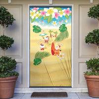 Hawaiian Mele Kalikimaka Door Cover Tropical Plumeria and Lei Funny Santa Beach LT03 Multicolor - Polynesian Pride