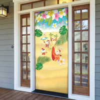 Hawaiian Mele Kalikimaka Door Cover Tropical Plumeria and Lei Funny Santa Beach LT03 - Polynesian Pride