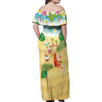 Hawaiian Mele Kalikimaka Family Matching Off Shoulder Maxi Dress and Hawaiian Shirt Tropical Plumeria and Lei Funny Santa Beach LT03 - Polynesian Pride
