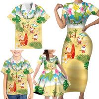 Hawaiian Mele Kalikimaka Family Matching Short Sleeve Bodycon Dress and Hawaiian Shirt Tropical Plumeria and Lei Funny Santa Beach LT03 - Polynesian Pride