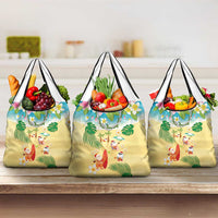 Hawaiian Mele Kalikimaka Grocery Bag Tropical Plumeria and Lei Funny Santa Beach LT03 3-pack One Size Multicolor - Polynesian Pride
