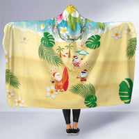 Hawaiian Mele Kalikimaka Hooded Blanket Tropical Plumeria and Lei Funny Santa Beach LT03 One Size Multicolor - Polynesian Pride