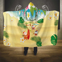Hawaiian Mele Kalikimaka Hooded Blanket Tropical Plumeria and Lei Funny Santa Beach LT03 - Polynesian Pride