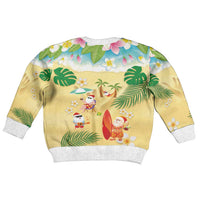 Hawaiian Mele Kalikimaka Kid Ugly Christmas Sweater Funny Santa Claus on Beach with Tropical Plants and Lei LT03 - Polynesian Pride
