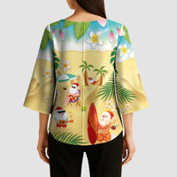 Hawaiian Mele Kalikimaka Kimono Sleeve Blouse Tropical Plumeria and Lei Funny Santa Beach LT03 - Polynesian Pride