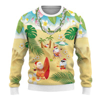 Hawaiian Mele Kalikimaka Ugly Christmas Sweater Funny Santa Claus on Beach with Tropical Plants and Lei LT03 - Polynesian Pride