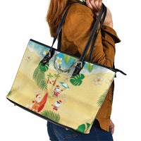 Hawaiian Mele Kalikimaka Leather Tote Bag Tropical Plumeria and Lei Funny Santa Beach LT03 - Polynesian Pride