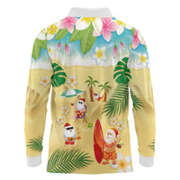 Hawaiian Mele Kalikimaka Long Sleeve Polo Shirt Tropical Plumeria and Lei Funny Santa Beach LT03 - Polynesian Pride