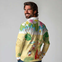 Hawaiian Mele Kalikimaka Long Sleeve Polo Shirt Tropical Plumeria and Lei Funny Santa Beach LT03 - Polynesian Pride
