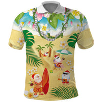 Hawaiian Mele Kalikimaka Polo Shirt Tropical Plumeria and Lei Funny Santa Beach LT03 Multicolor - Polynesian Pride