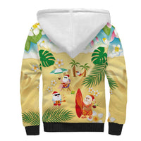 Hawaiian Mele Kalikimaka Sherpa Hoodie Tropical Plumeria and Lei Funny Santa Beach LT03 - Polynesian Pride