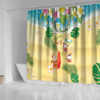 Hawaiian Mele Kalikimaka Shower Curtain Tropical Plumeria and Lei Funny Santa Beach LT03 - Polynesian Pride