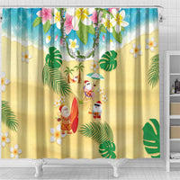 Hawaiian Mele Kalikimaka Shower Curtain Tropical Plumeria and Lei Funny Santa Beach LT03 - Polynesian Pride