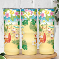 Hawaiian Mele Kalikimaka Skinny Tumbler Tropical Plumeria and Lei Funny Santa Beach LT03 - Polynesian Pride