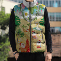 Hawaiian Mele Kalikimaka Sleeveless Puffer Jacket Tropical Plumeria and Lei Funny Santa Beach LT03 - Polynesian Pride