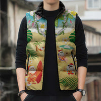 Hawaiian Mele Kalikimaka Sleeveless Puffer Jacket Tropical Plumeria and Lei Funny Santa Beach LT03 - Polynesian Pride