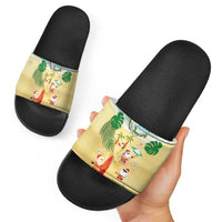 Hawaiian Mele Kalikimaka Slide Sandals Tropical Plumeria and Lei Funny Santa Beach LT03 - Polynesian Pride