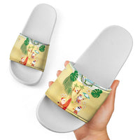 Hawaiian Mele Kalikimaka Slide Sandals Tropical Plumeria and Lei Funny Santa Beach LT03 - Polynesian Pride
