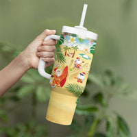 Hawaiian Mele Kalikimaka Tumbler With Handle Tropical Plumeria and Lei Funny Santa Beach LT03 - Polynesian Pride