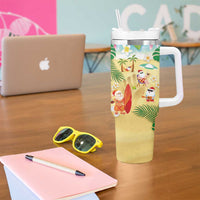 Hawaiian Mele Kalikimaka Tumbler With Handle Tropical Plumeria and Lei Funny Santa Beach LT03 - Polynesian Pride