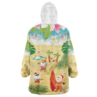 Hawaiian Mele Kalikimaka Wearable Blanket Hoodie Tropical Plumeria and Lei Funny Santa Beach LT03 - Polynesian Pride