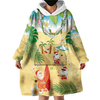 Hawaiian Mele Kalikimaka Wearable Blanket Hoodie Tropical Plumeria and Lei Funny Santa Beach LT03 - Polynesian Pride