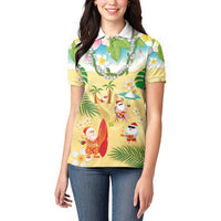 Hawaiian Mele Kalikimaka Women Polo Shirt Tropical Plumeria and Lei Funny Santa Beach LT03 - Polynesian Pride