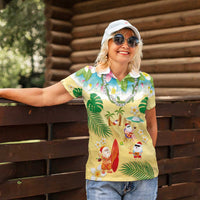 Hawaiian Mele Kalikimaka Women Polo Shirt Tropical Plumeria and Lei Funny Santa Beach LT03 - Polynesian Pride