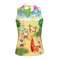 Hawaiian Mele Kalikimaka Women Sleeveless Polo Shirt Tropical Plumeria and Lei Funny Santa Beach LT03 - Polynesian Pride
