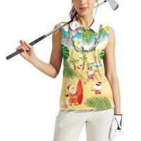 Hawaiian Mele Kalikimaka Women Sleeveless Polo Shirt Tropical Plumeria and Lei Funny Santa Beach LT03 - Polynesian Pride
