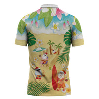 Hawaiian Mele Kalikimaka Zipper Polo Shirt Tropical Plumeria and Lei Funny Santa Beach LT03 - Polynesian Pride