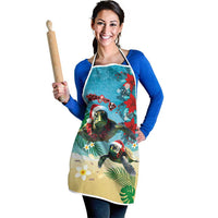 Hawaiian Mele Kalikimaka Apron Tropical Xmas Turtles Red Poinsettia Watercolor LT03 - Polynesian Pride