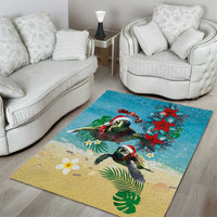 Hawaiian Mele Kalikimaka Area Rug Tropical Xmas Turtles Red Poinsettia Watercolor LT03 - Polynesian Pride