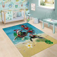 Hawaiian Mele Kalikimaka Area Rug Tropical Xmas Turtles Red Poinsettia Watercolor LT03 - Polynesian Pride