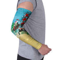 Hawaiian Mele Kalikimaka Arm Sleeves Tropical Xmas Turtles Red Poinsettia Watercolor LT03 - Polynesian Pride