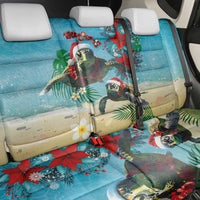 Hawaiian Mele Kalikimaka Back Car Seat Cover Tropical Xmas Turtles Red Poinsettia Watercolor LT03 - Polynesian Pride