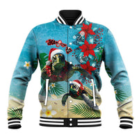 Hawaiian Mele Kalikimaka Baseball Jacket Tropical Xmas Turtles Red Poinsettia Watercolor LT03 Unisex Multicolor - Polynesian Pride