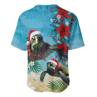 Hawaiian Mele Kalikimaka Baseball Jersey Tropical Xmas Turtles Red Poinsettia Watercolor LT03 - Polynesian Pride