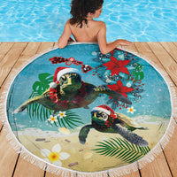 Hawaiian Mele Kalikimaka Beach Blanket Tropical Xmas Turtles Red Poinsettia Watercolor LT03 - Polynesian Pride