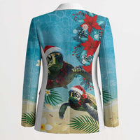 Hawaiian Mele Kalikimaka Blazer Tropical Xmas Turtles Red Poinsettia Watercolor LT03 - Polynesian Pride