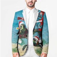 Hawaiian Mele Kalikimaka Blazer Tropical Xmas Turtles Red Poinsettia Watercolor LT03 - Polynesian Pride