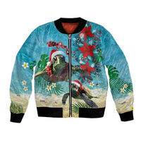 Hawaiian Mele Kalikimaka Bomber Jacket Tropical Xmas Turtles Red Poinsettia Watercolor LT03 Unisex Multicolor - Polynesian Pride