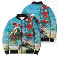Hawaiian Mele Kalikimaka Bomber Puffer Jacket Tropical Xmas Turtles Red Poinsettia Watercolor LT03 - Polynesian Pride
