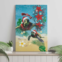 Hawaiian Mele Kalikimaka Canvas Wall Art Tropical Xmas Turtles Red Poinsettia Watercolor LT03 - Polynesian Pride