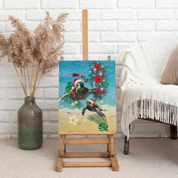Hawaiian Mele Kalikimaka Canvas Wall Art Tropical Xmas Turtles Red Poinsettia Watercolor LT03 - Polynesian Pride