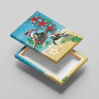 Hawaiian Mele Kalikimaka Canvas Wall Art Tropical Xmas Turtles Red Poinsettia Watercolor LT03 - Polynesian Pride