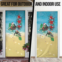 Hawaiian Mele Kalikimaka Door Cover Tropical Xmas Turtles Red Poinsettia Watercolor LT03 - Polynesian Pride