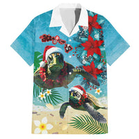 Hawaiian Mele Kalikimaka Family Matching Summer Maxi Dress and Hawaiian Shirt Tropical Xmas Turtles Red Poinsettia Watercolor LT03 Dad's Shirt - Short Sleeve Multicolor - Polynesian Pride